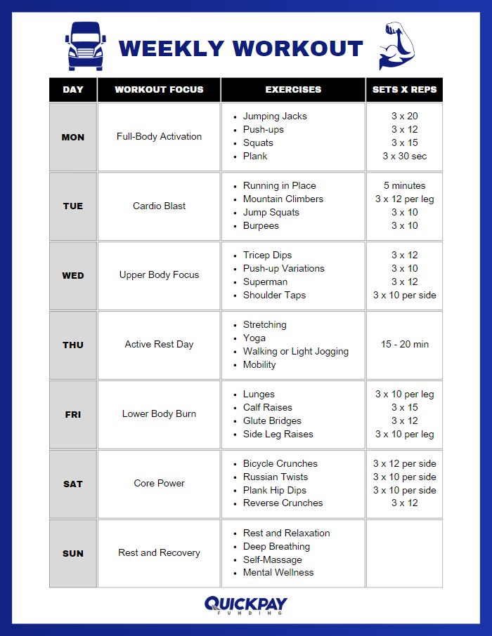 Truck driver workout routine