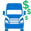 Semi-truck with money icons, representing how freight brokers can pay their carriers fast with same-day quick pay