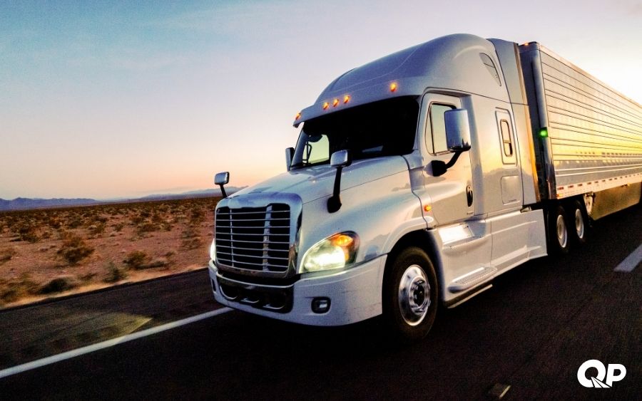 White semi-truck on the open road